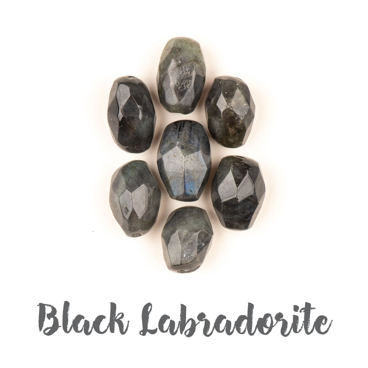 Black Labradorite Barrel Guru Beads