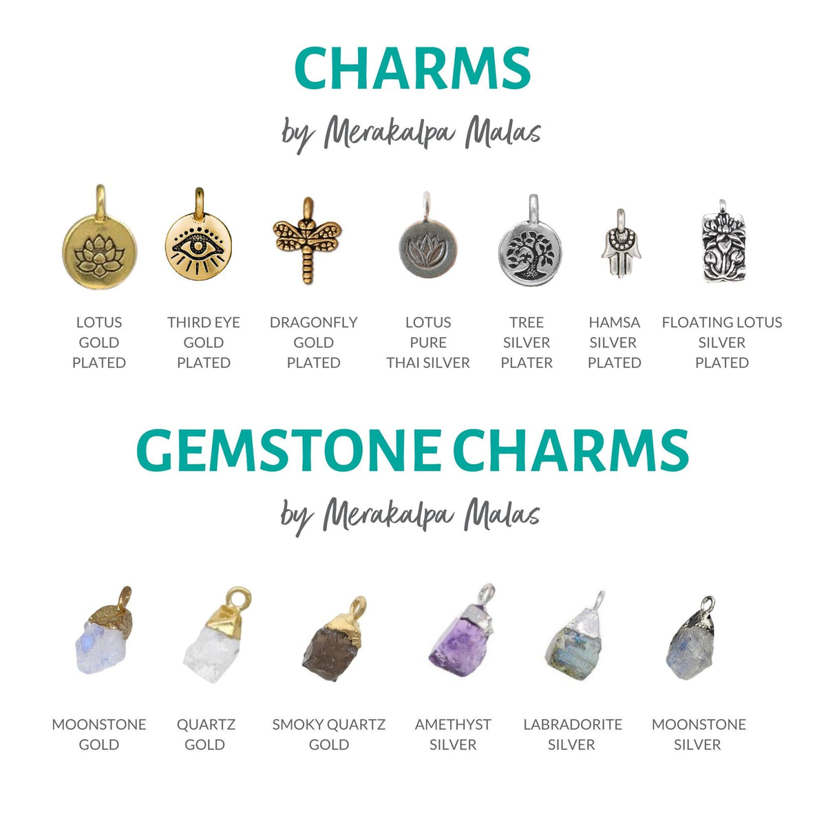 Chevron Amethyst Gold or Silver Charms and Gemstone Charms Merakalpa Malas