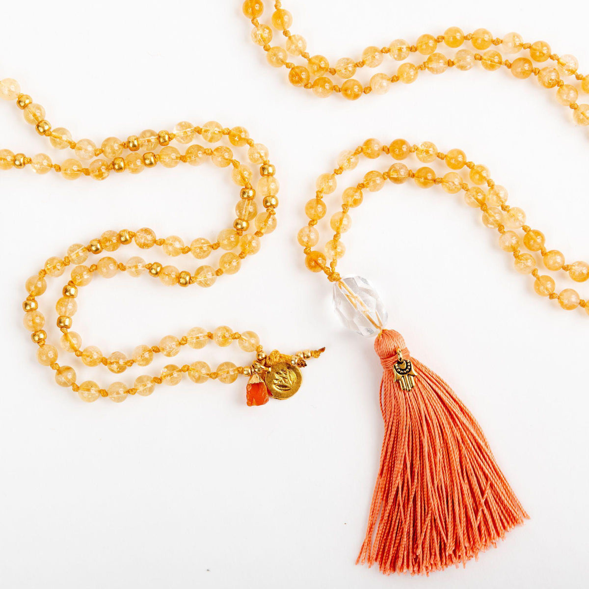 yellow citrine mala bead necklaces by merakalpa malas