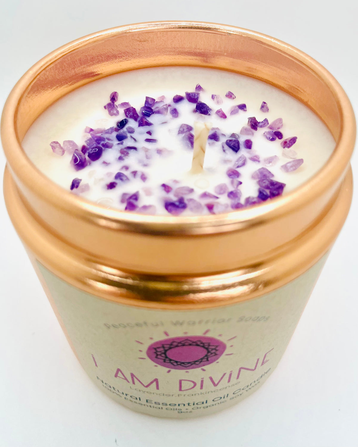I am Divine Essential Oil Candle with Amethyst