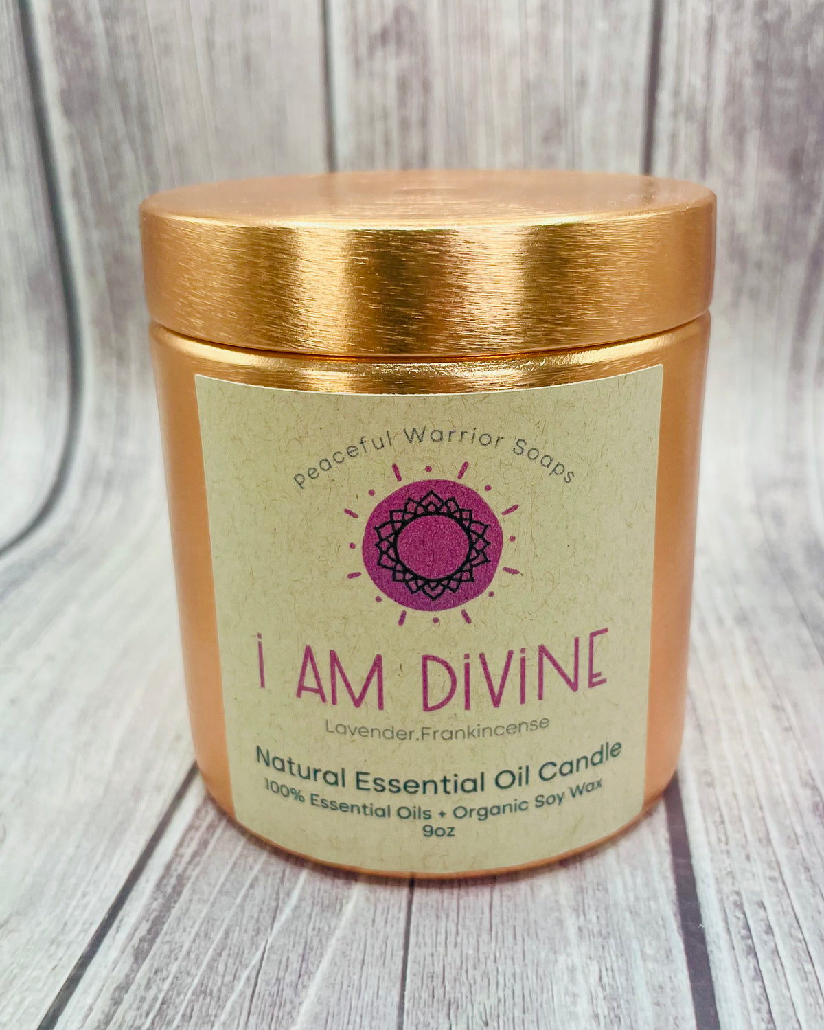 I am Divine Essential Oil Candle with Amethyst