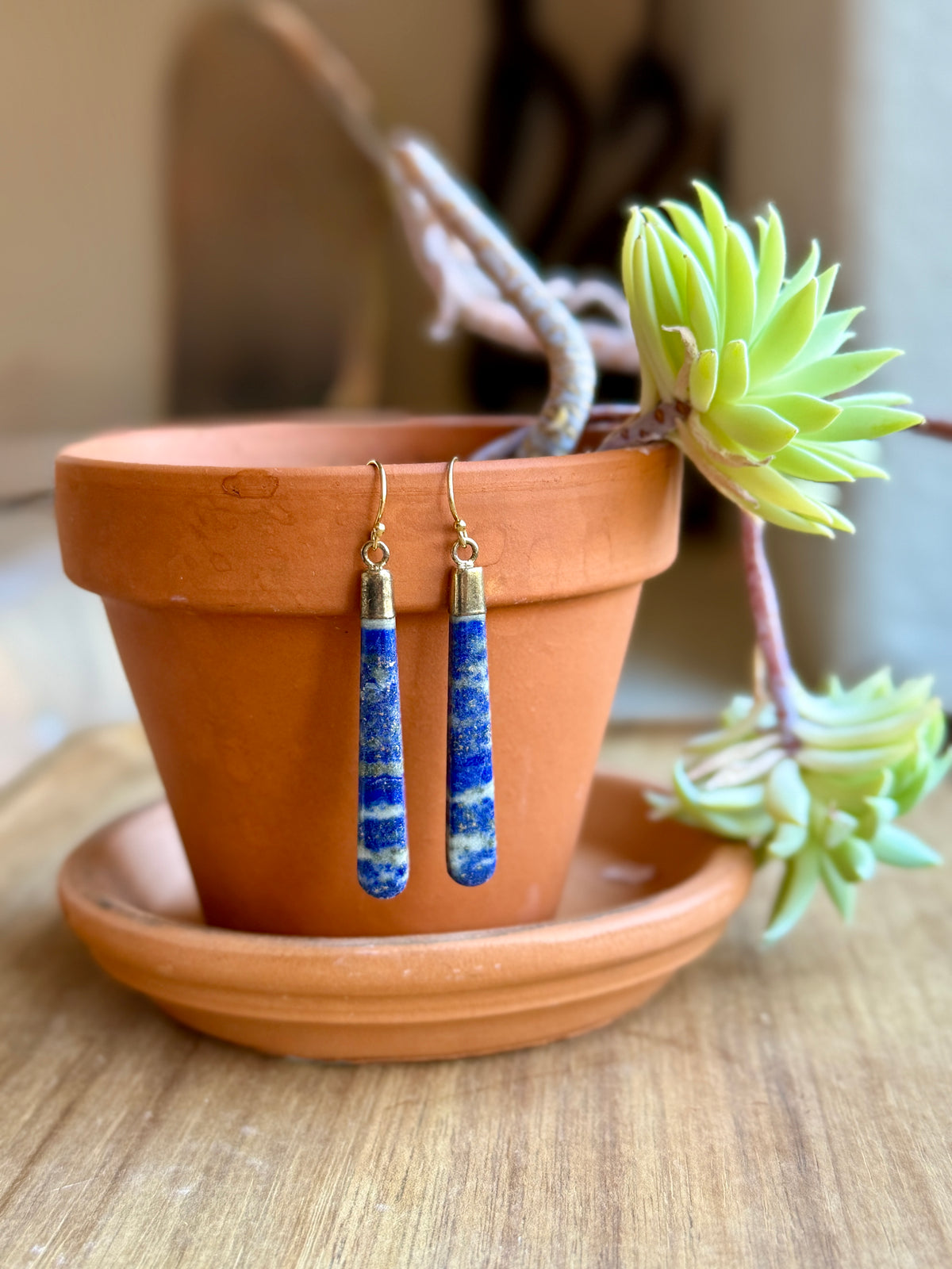 Tapping Into Wisdom Lapis Gold Earrings