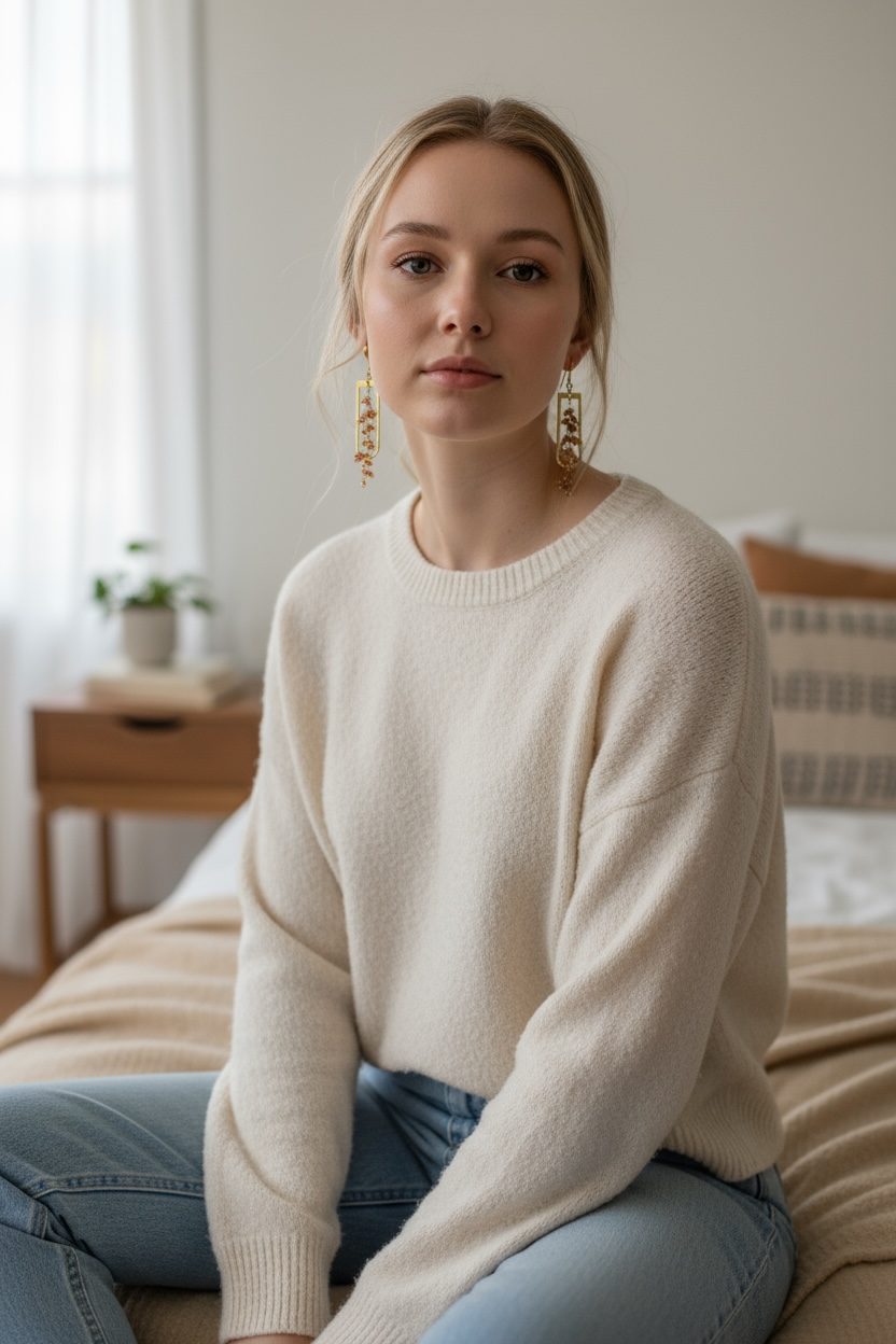 Goddess Glow Cascade Earrings - Peach Moonstone