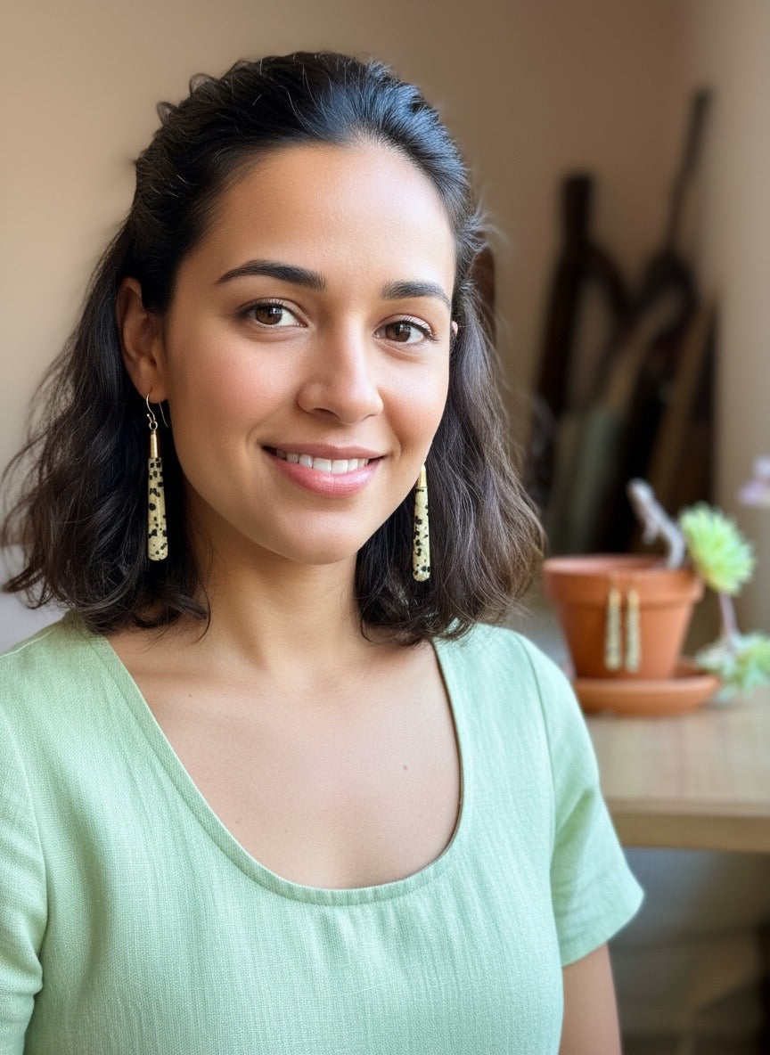 Tapping Into Joy Dalmation Jasper Gold Earrings