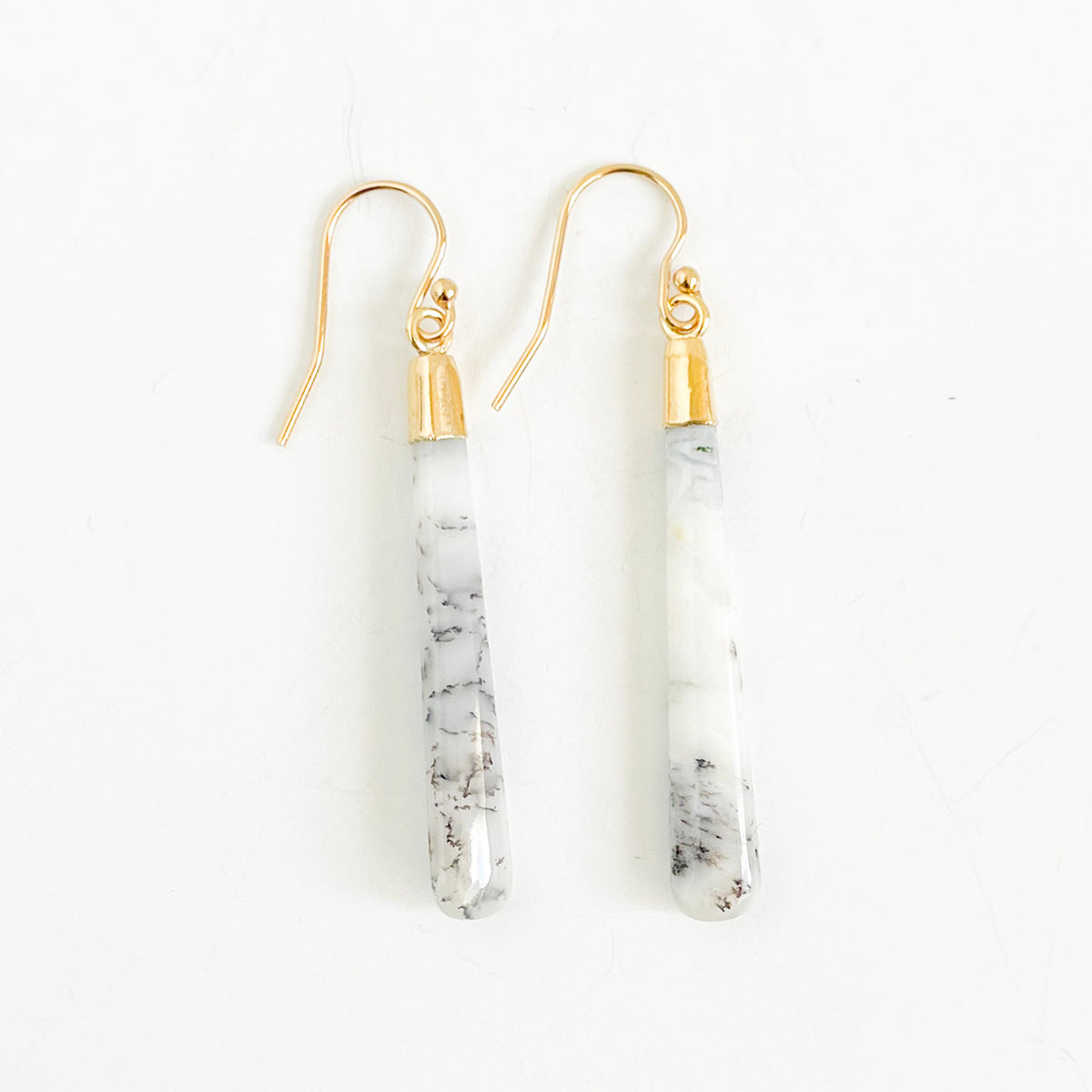 Dendrite Opal Long Dangle Earrings