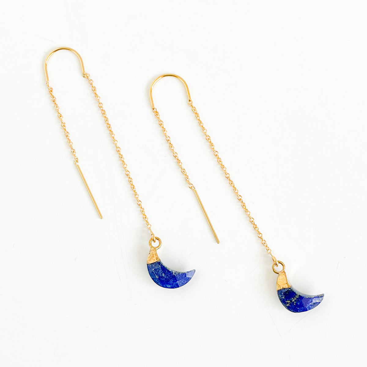 Lapis Lazuli Moon Threader Earrings