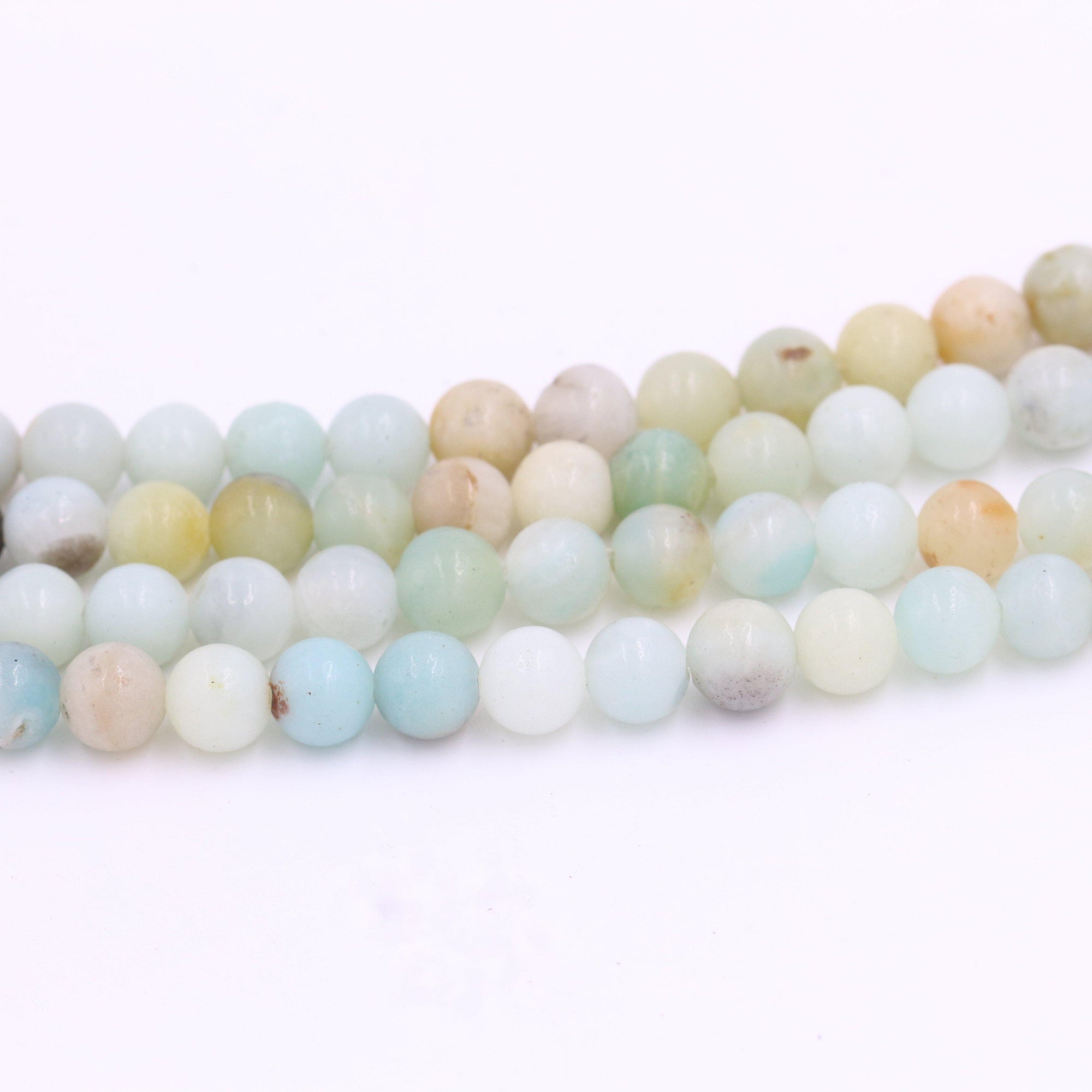 Amazonite mala beads with greens, blues, and grays - MeraKalap Malas