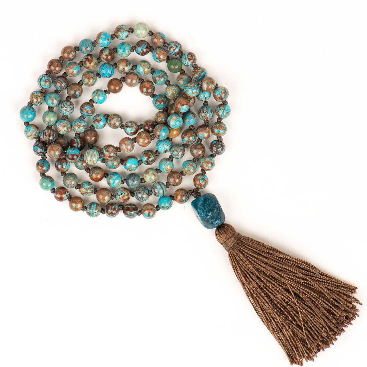 Blue and Brown Mala Beads for Being Present Meditation Necklace Merakalpa Malas