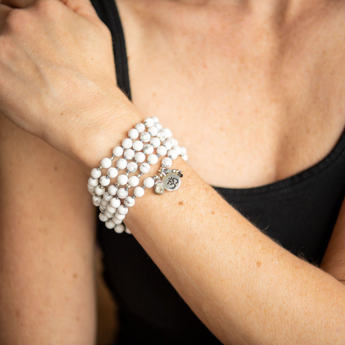 White Mala Beads Wrap Bracelet Yogi Gift Merakalpa Malasii