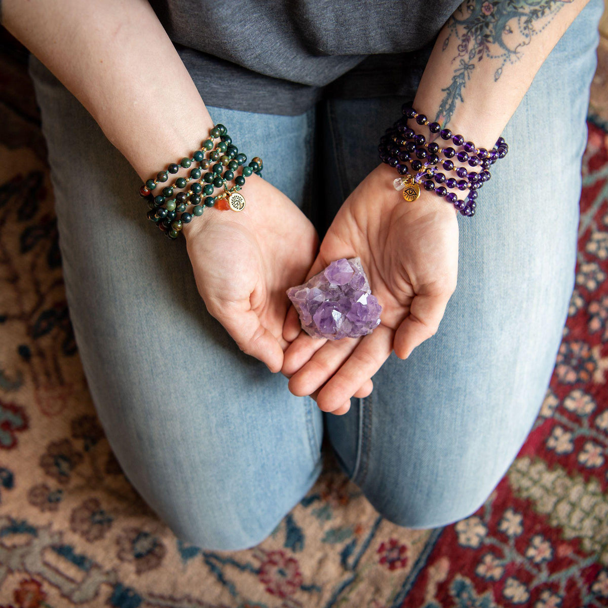 Meditation Beads made of Genuine Gemstone Crystal Wrap Bracelet Gift for Yogi Merakalpa Malas