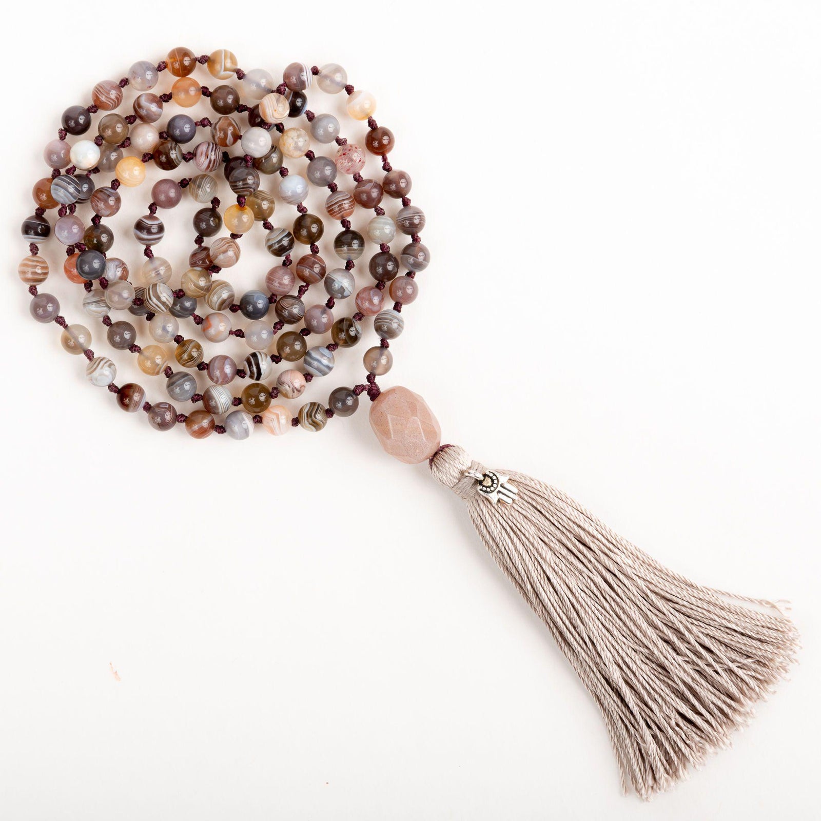 Botswana Agate Japa Mala Gemstone Necklace for Meditation Merakalpa Malas