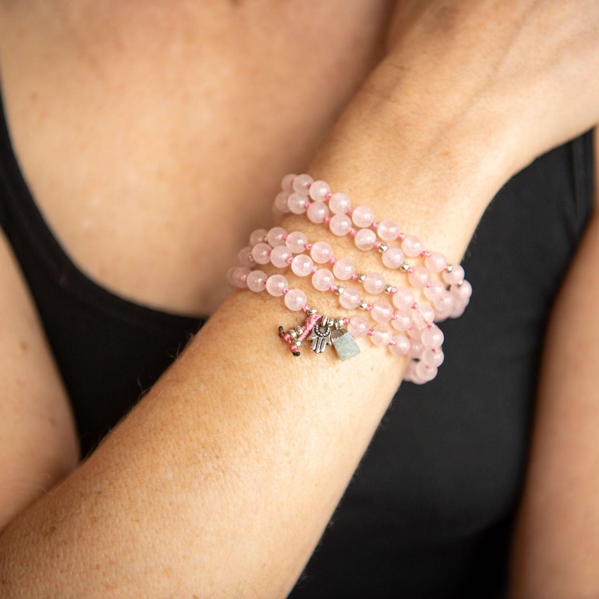 Pink Mala Beads Wrap Bracelet Yoga Teacher Gift Merakalpa Malas