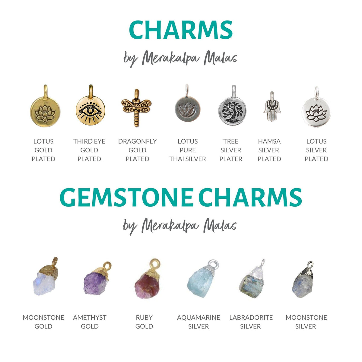 Rose Quartz Gold or Silver Charms and Gemstone Charms Merakalpa Malas