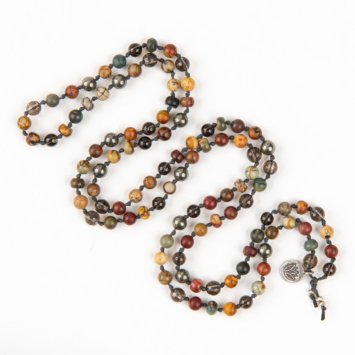 Mala Beads for Grounding with Smoky Quartz and Pyrite Merakalapa Malas