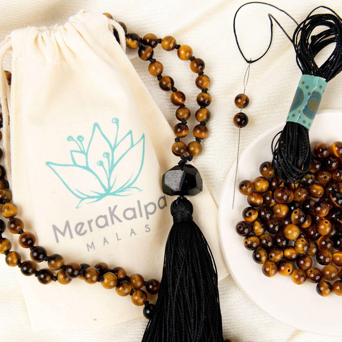 DIY Mala Bracelet Tiger&#39;s Eye Yoga Beads Merakalpa Malas