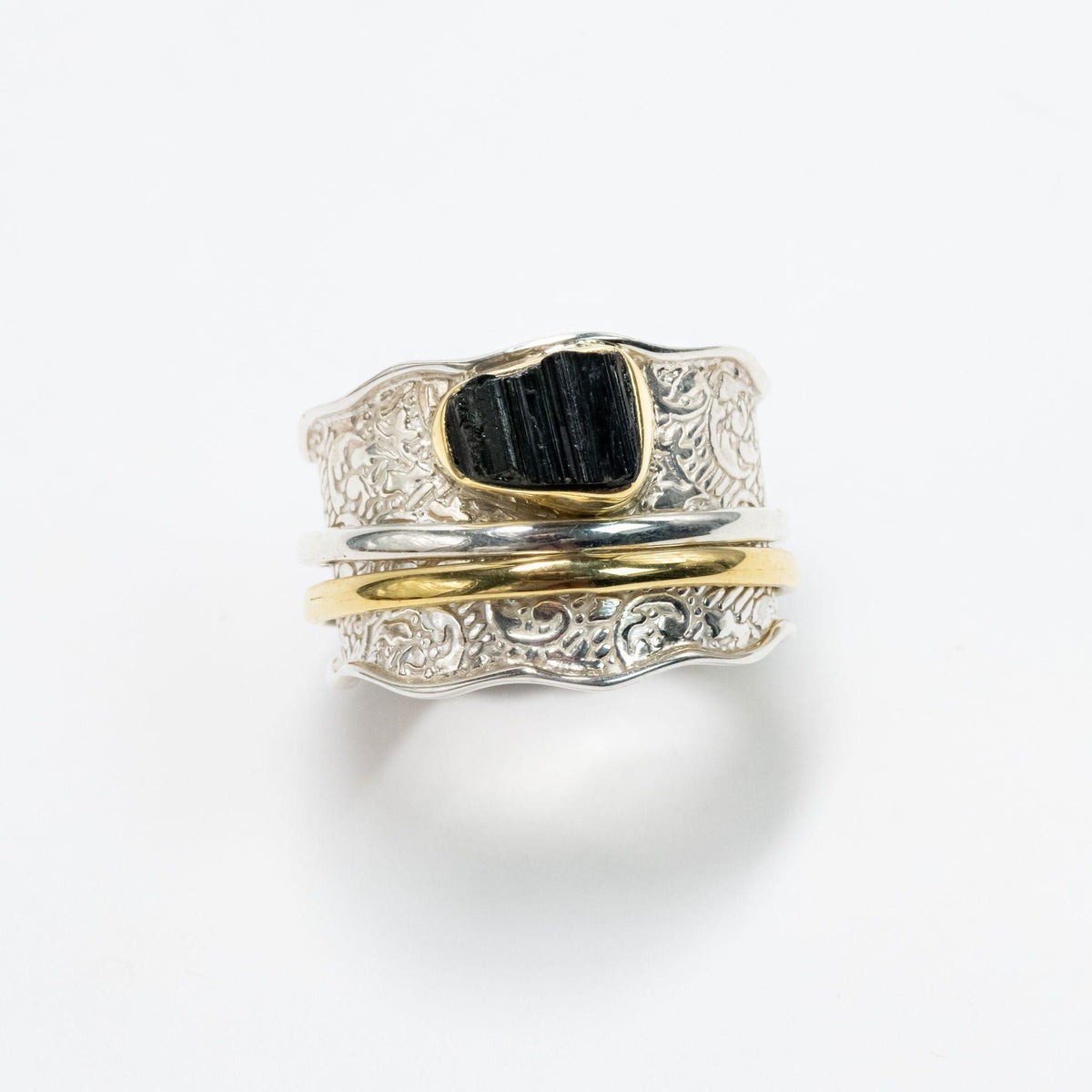 black tourmaline silver ring meditation ring by merakalpa malas