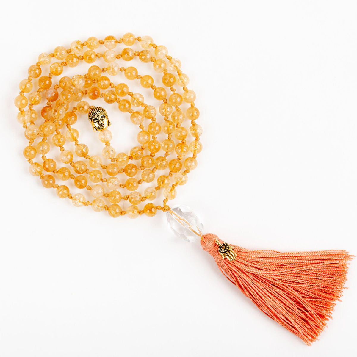 yellow beaded necklace with peach tassel by merakalpa malas